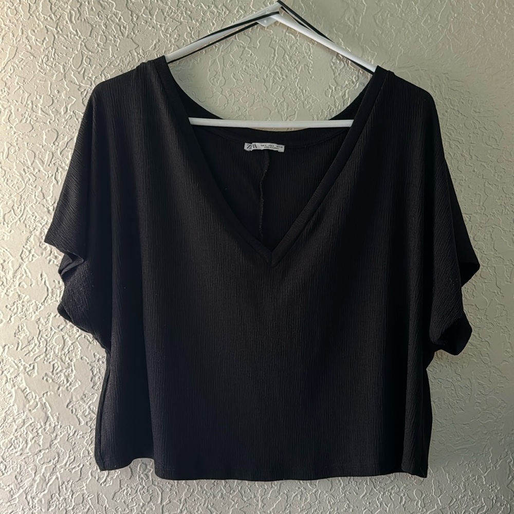 Zara Deep V Black Shirt
